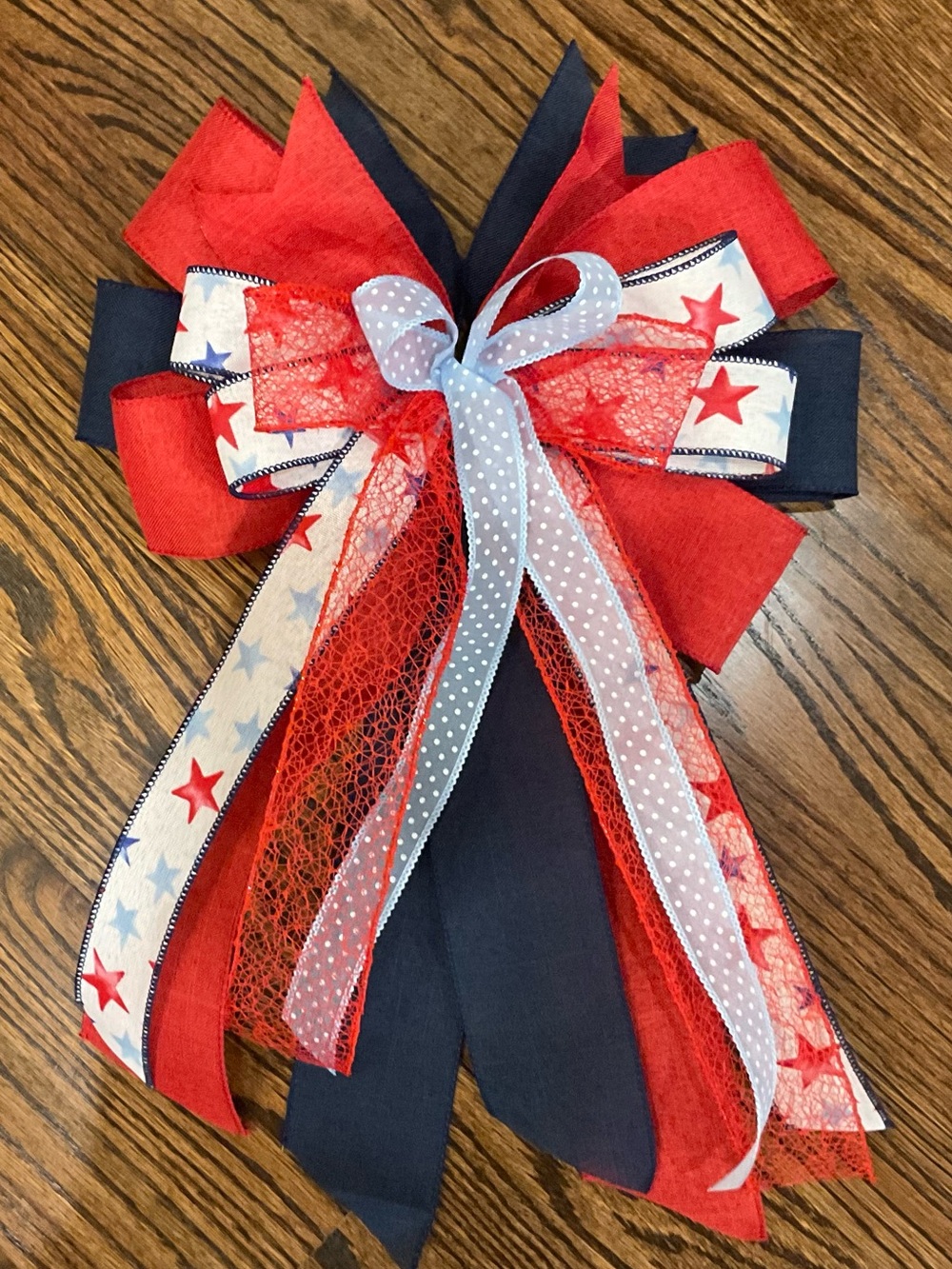 Patriotic Red, Navy & White Star Ribbon Bow